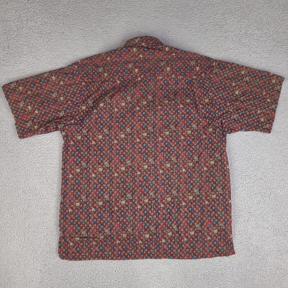 Columbia Shirt Mens‎ Large Red Button Down Short Sleeve Geometric Pocket - Picture 12 of 13